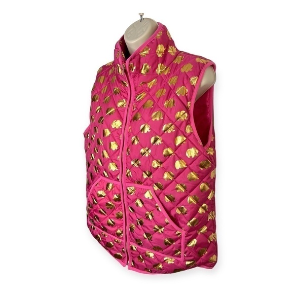 Simply Southern Pink Sleeveless Gold Elephant Print Puffer Jacket Women's XL - Picture 2 of 7
